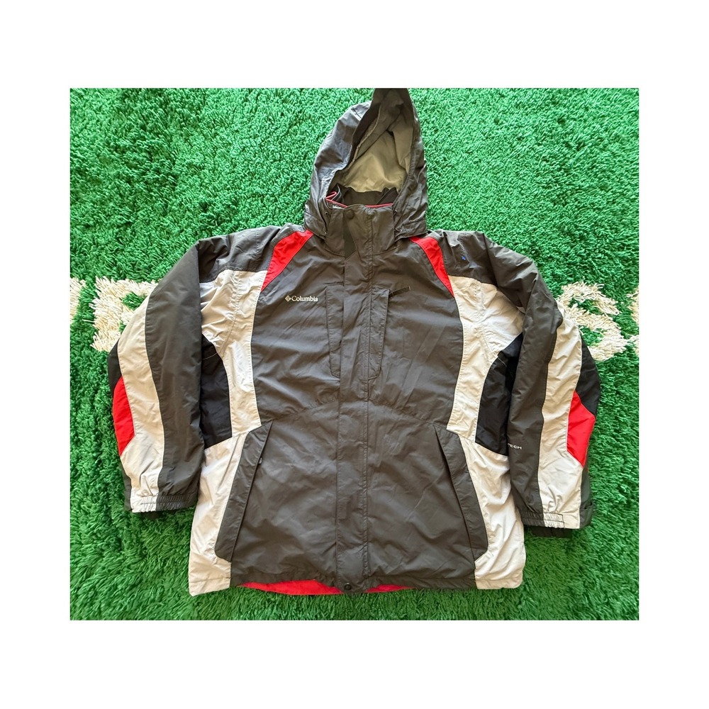 Columbia Interchange Jacket Mens L Grey Red Excellent Omni-Tech Waterproof Shell